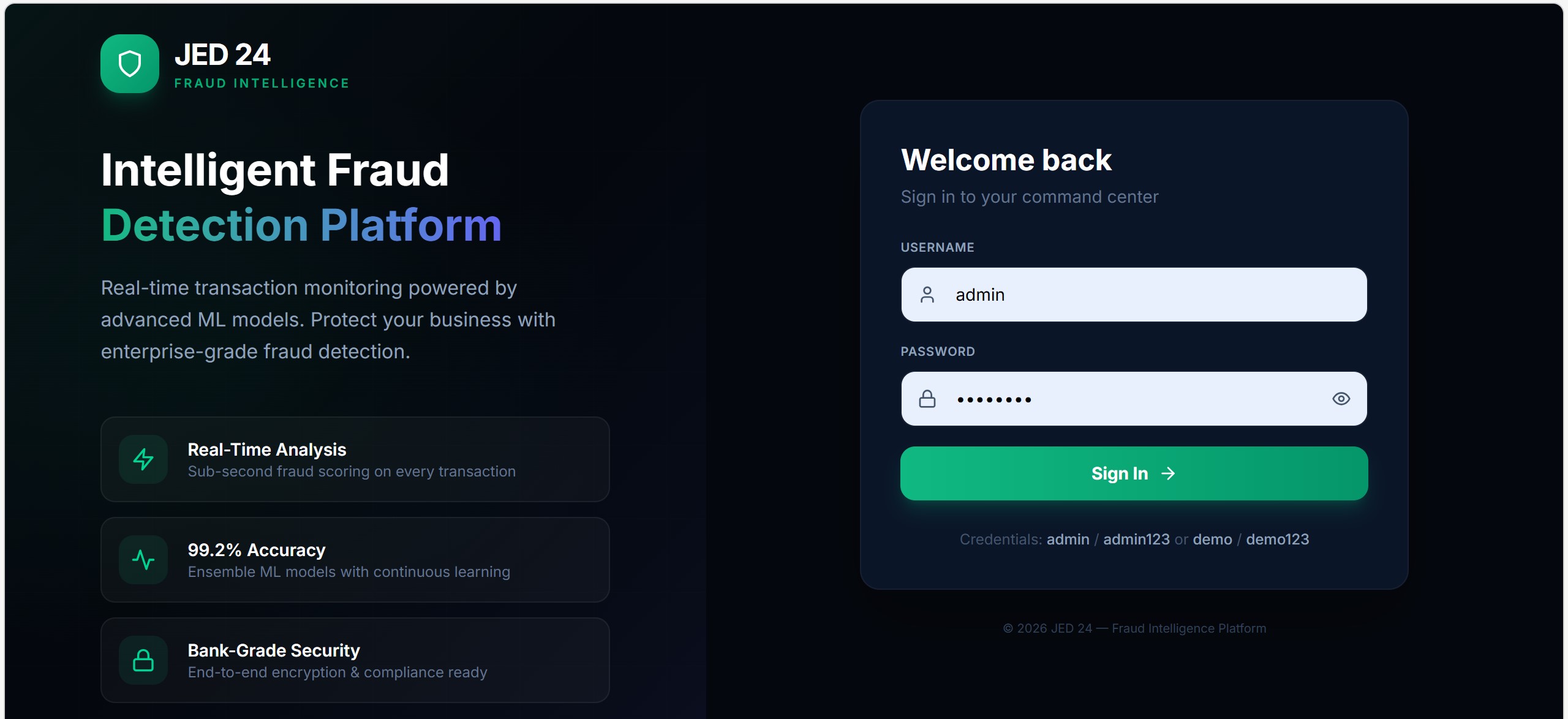 Fintech Fraud Detection System dashboard
